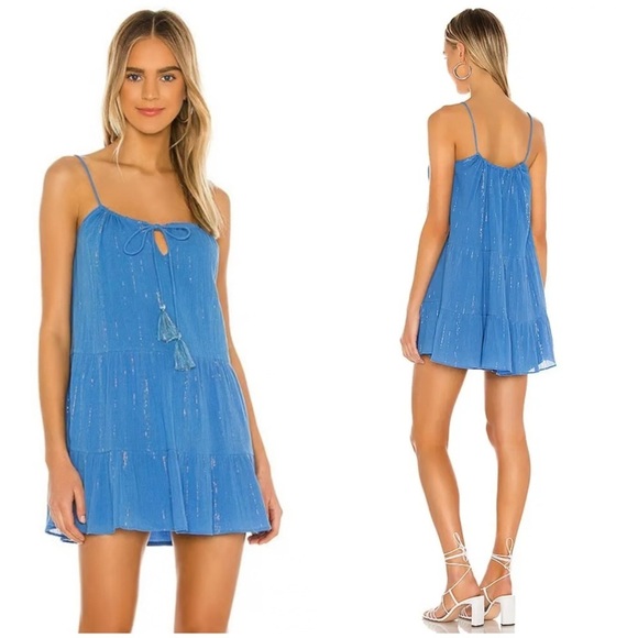 New! MAJORELLE Hilo Mini Dress with Tassels in Blue and Metallic Stripe 💙 Medium